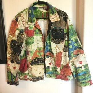 Chico’s Fun Artsy denim jacket. Size 1. So cute!